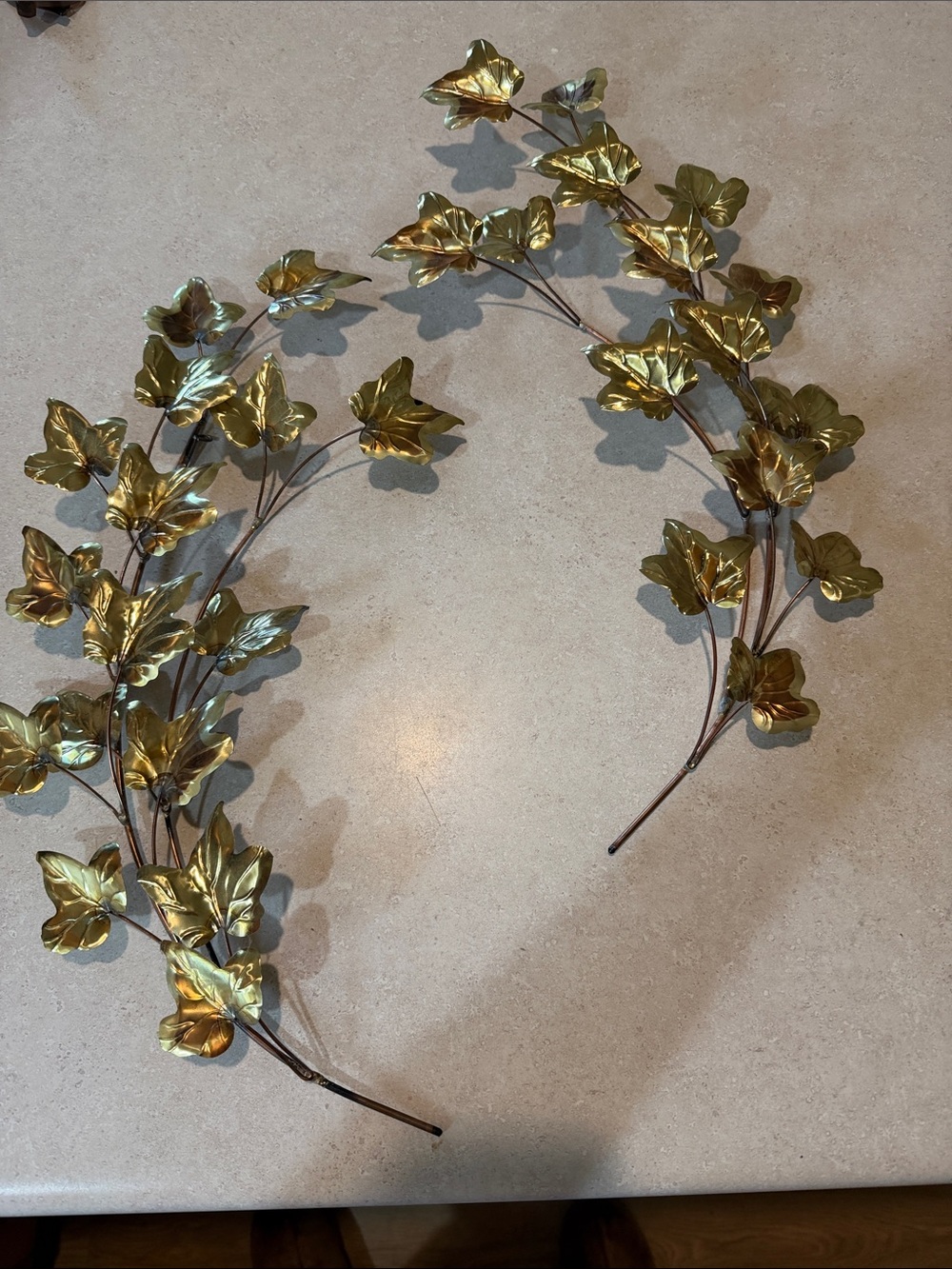 Home Interiors Brass Leaves English Ivy Spray Swag Wall Decor Hanging 18"